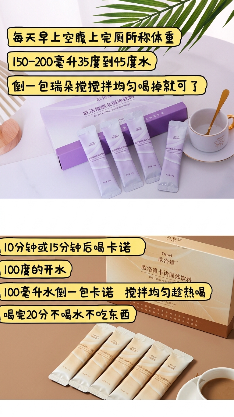 欧洛维标准冲调方法图：150ml 水量、顺序与时间间隔
